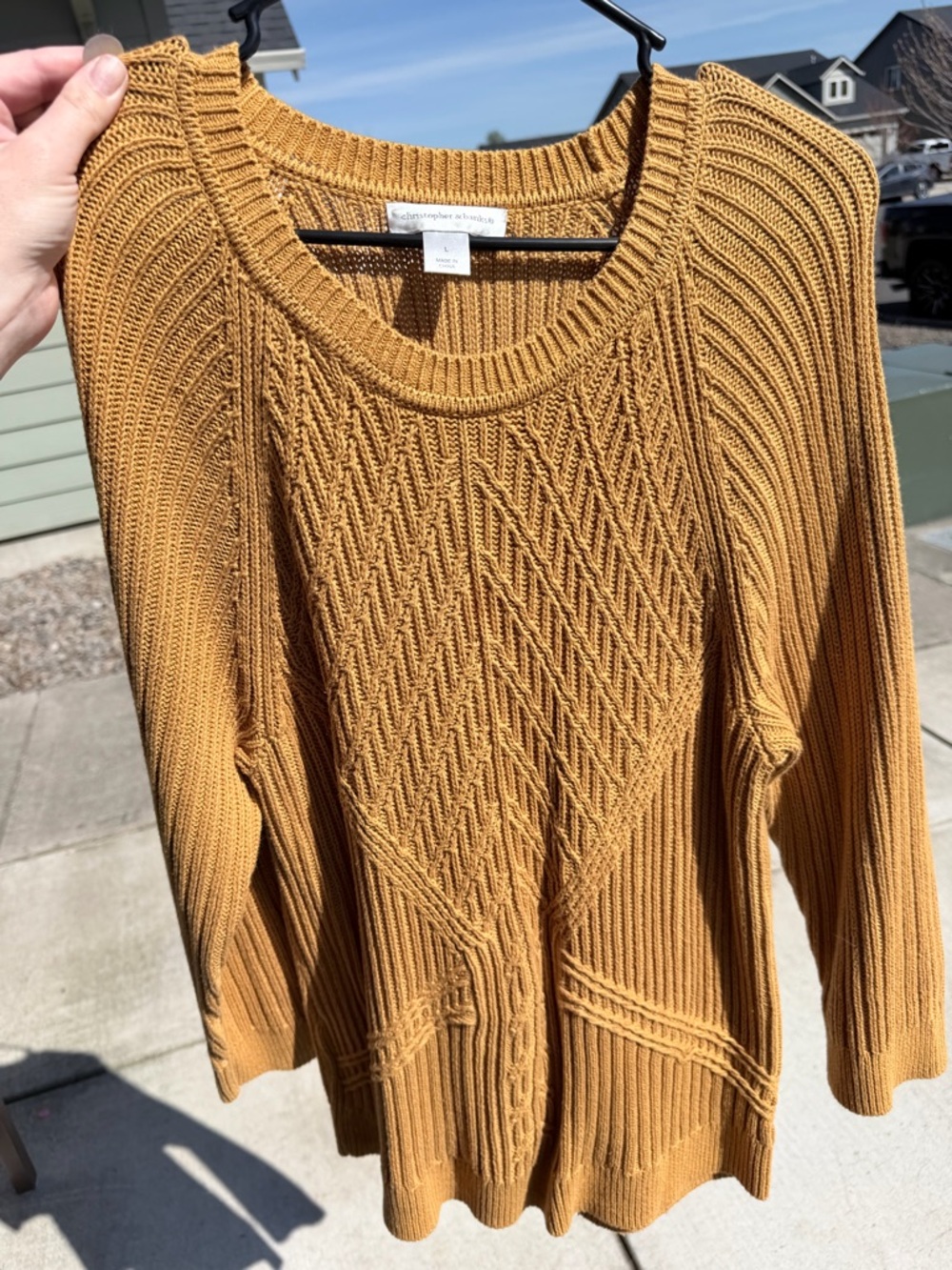 Christopher & Banks Mustard Textured Cable-Knit Crewneck Sweater